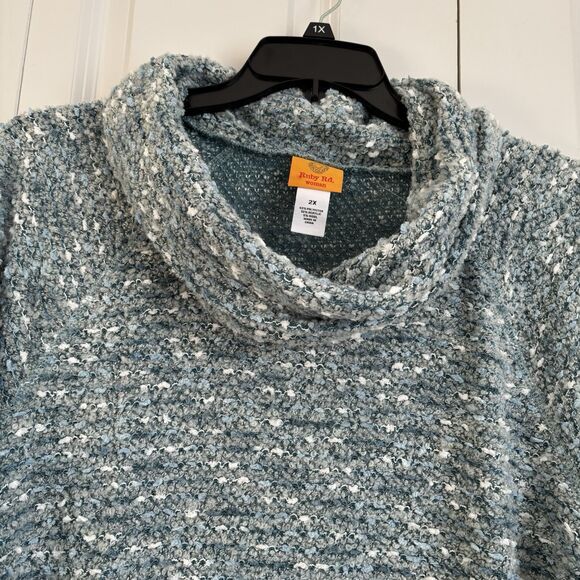 RUBY RD. WOMENS SWEATER 2X PULLOVER COWL NECK COZY BOUCLE KNIT JADE CURVED HEM - Picture 5 of 6